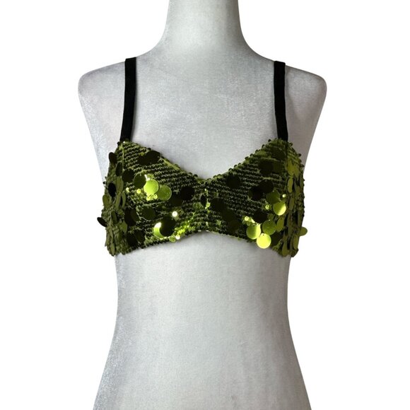 SIEDRES Lemy Bralette Top in Green Small New Womens Sequin Crop Top - Picture 5 of 14